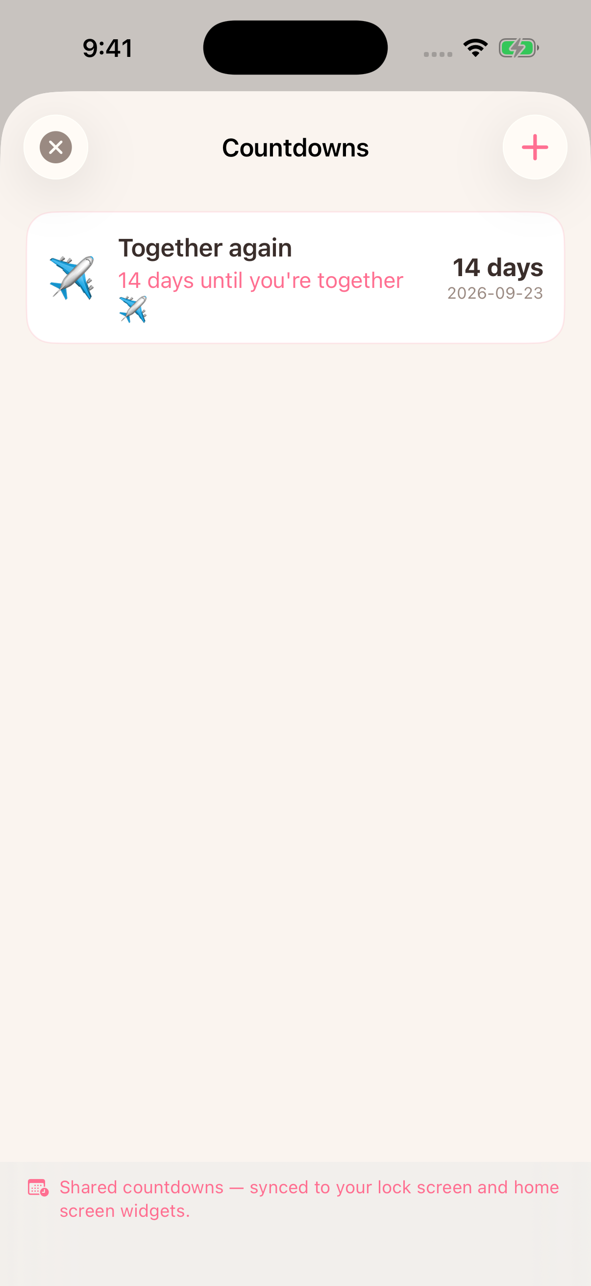 Love Taps shared countdown dates in the actual app