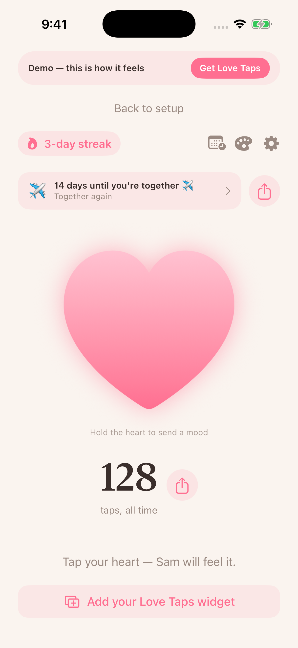 Love Taps heart and pairing preview in the actual app