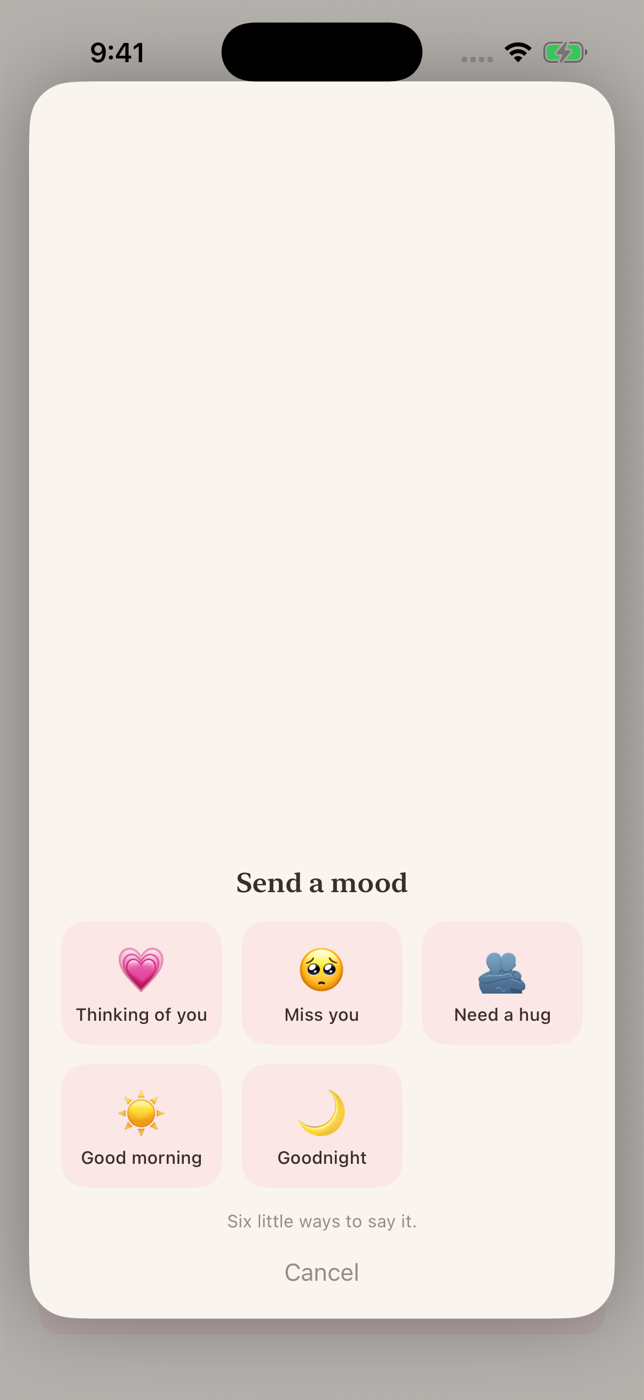Five moods available in the Love Taps app
