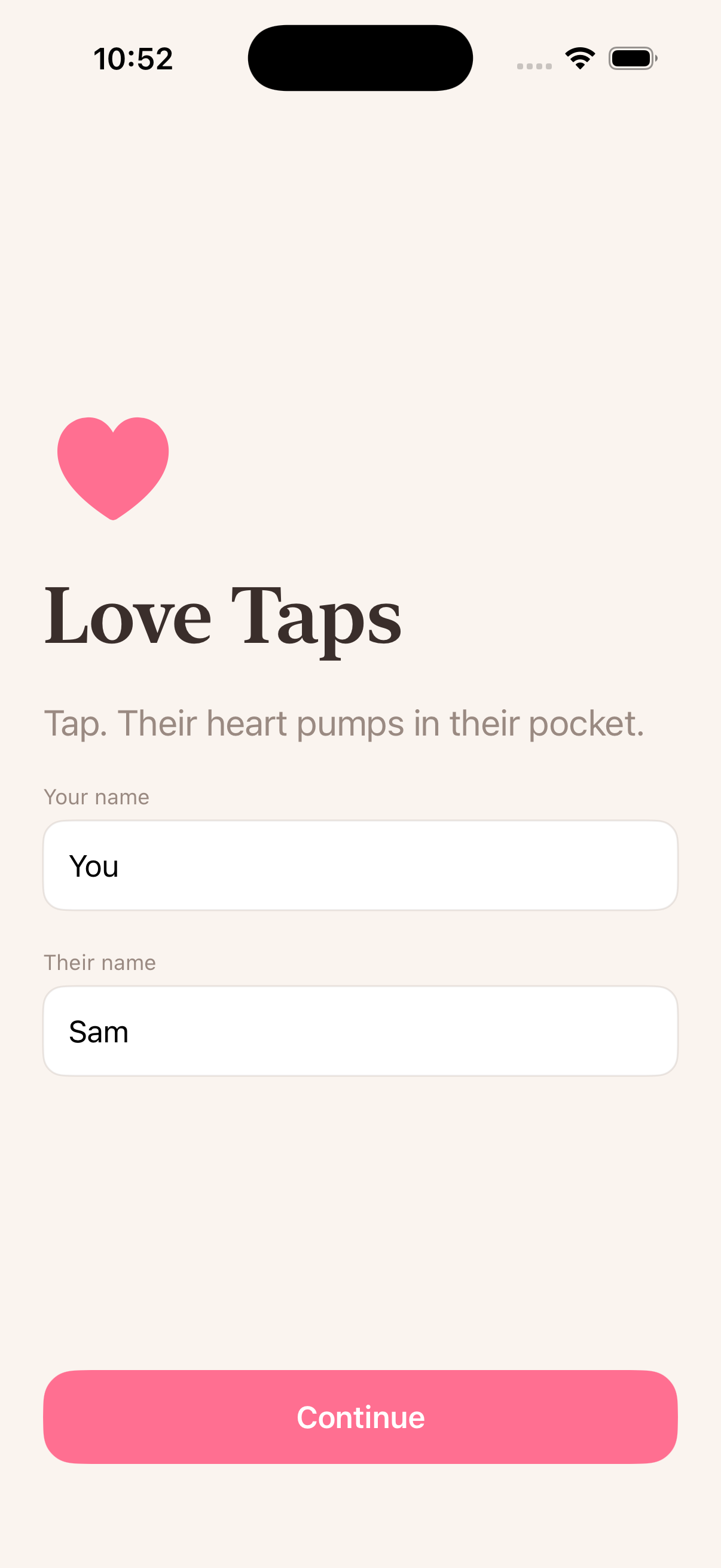 Love Taps onboarding